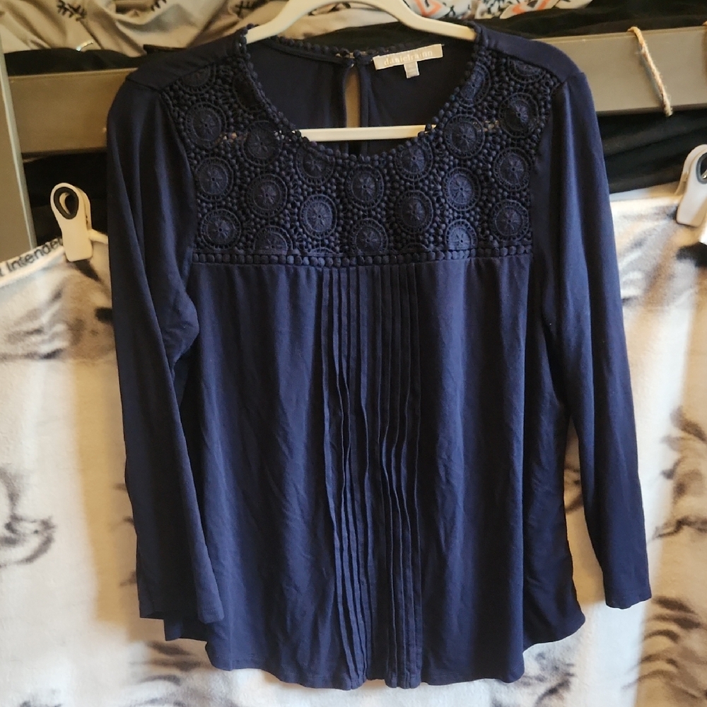 Daniel Rainn Blue Embellished Pleated Blouse